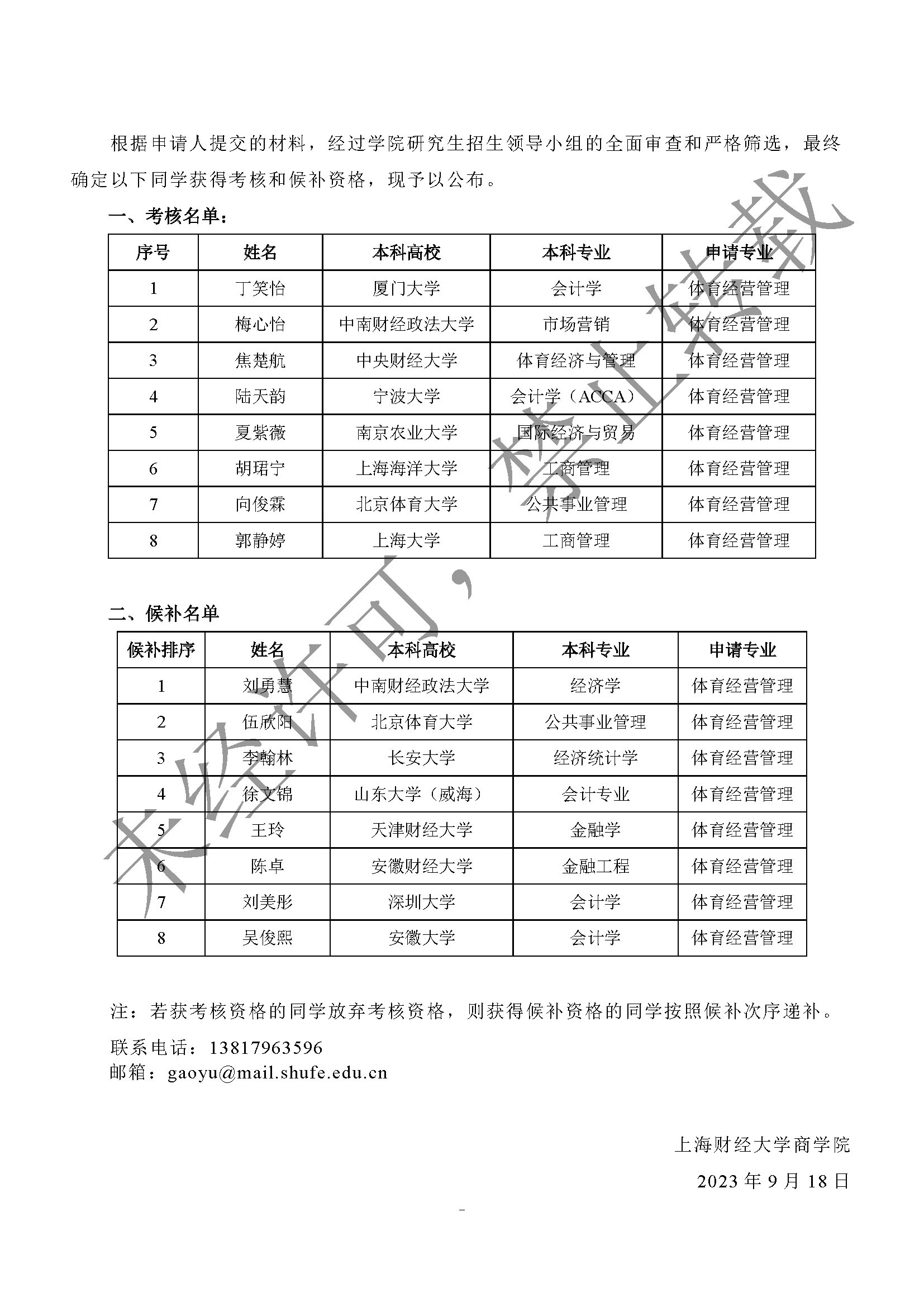 上海财经大学开元体育体育经营管理专业2024年推荐免试预报名考核名单_页面_1.jpg